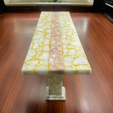 White Agate & Pink Quartz Stone Coffee Table – Luxury Quartz Dining Table / Backlit Stone Countertop Unique Handicrafts IND